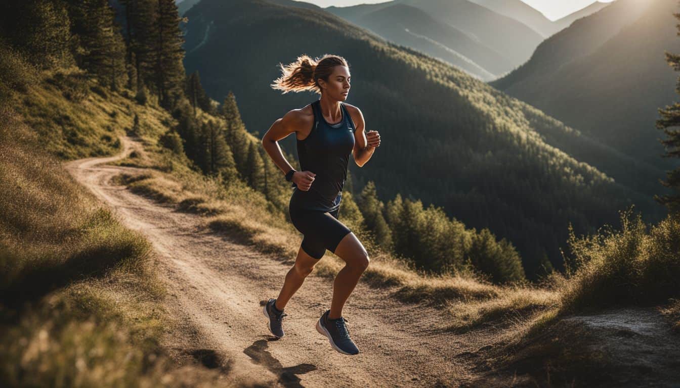A dynamic runner navigates a scenic trail with various runners and immersive surroundings captured in high-quality photography.