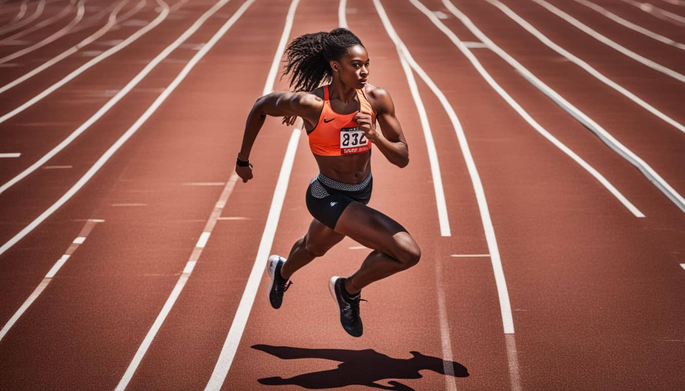 A high-quality photograph of a runner in motion, showcasing various facial expressions, hairstyles, and outfits.